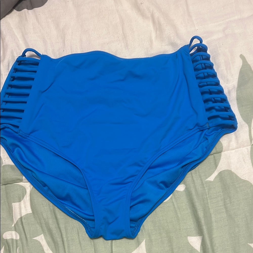 Women's Blue High-Waisted Swim Bottom